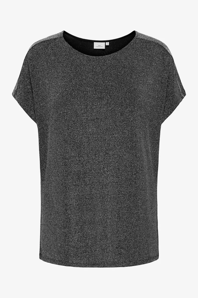 Only Carmakoma Topp carQueen S/S Glitter O-neck Top Jrs - Svart