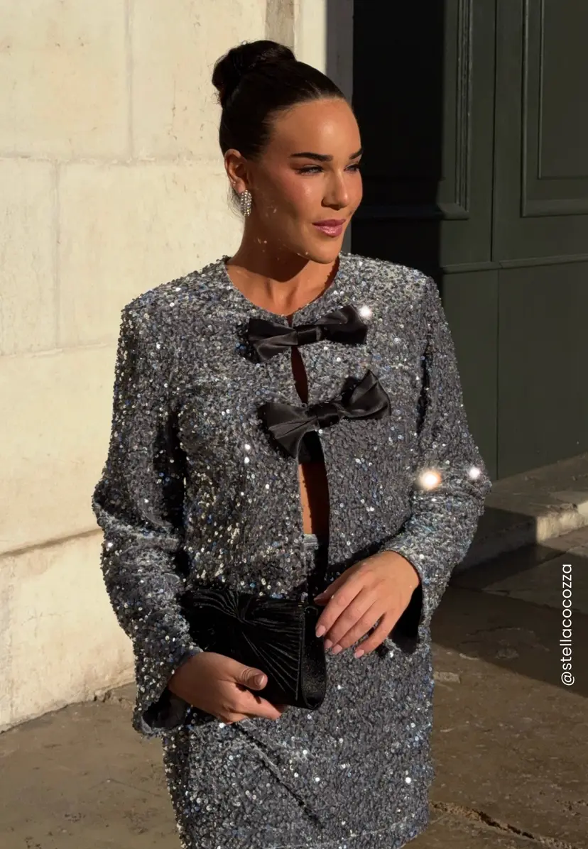Bubbleroom Occasion Bow Sequin Velvet Jacket