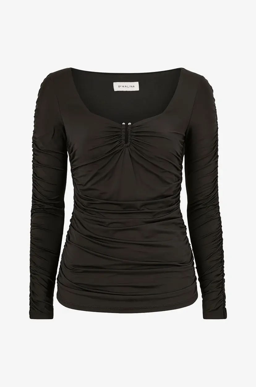 By Malina Topp Elle Heart Shaped Jersey Top - Svart
