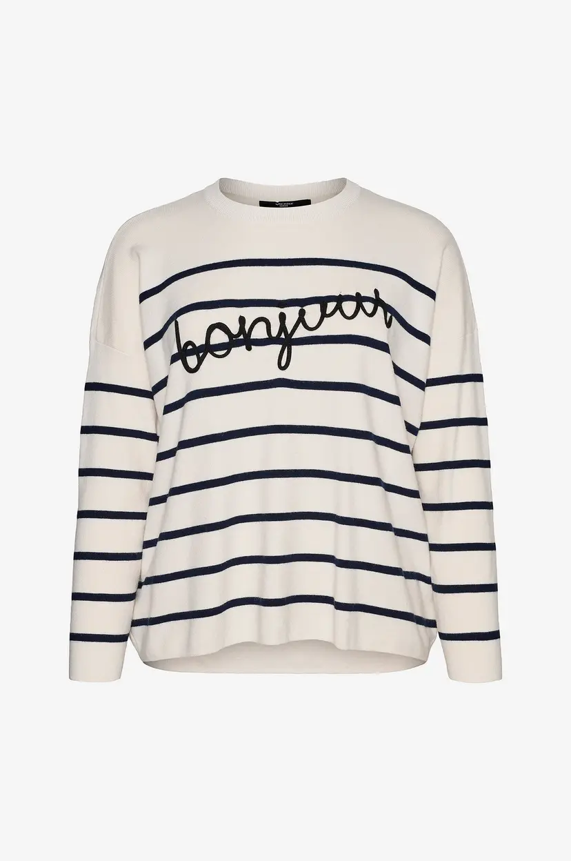 Vero Moda Curve Pullover vmCaria Bonjour LS O-neck Pullover - Beige