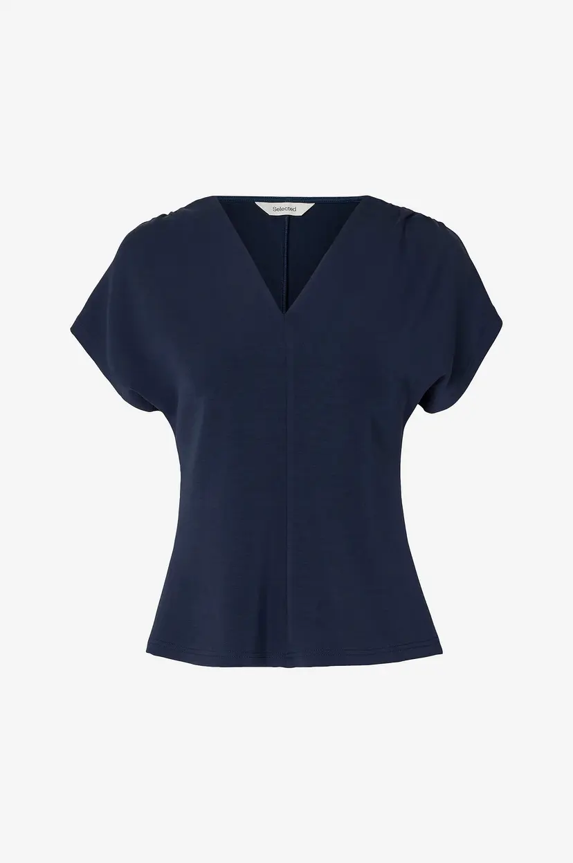 Selected Women Topp slfTenny SS V-neck Gathered - Blå
