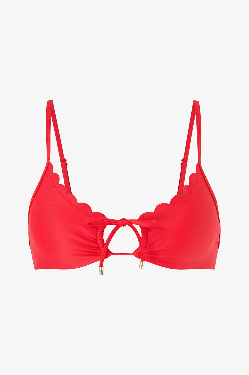 KAANDA Beach life Bikini BH Scallop Halter Spaghitti Adjustable Straps w Removable Cups - Rød