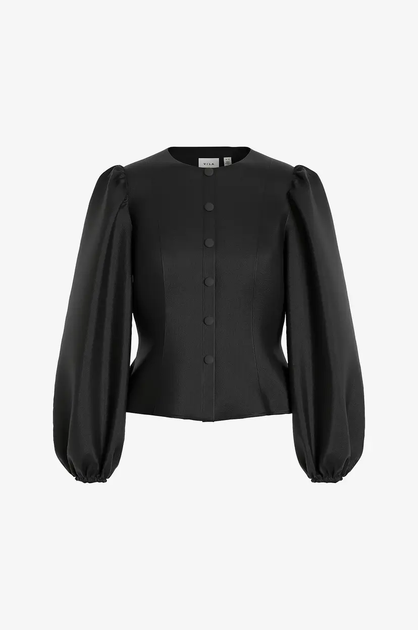 Vila Bluse Vishina L/S O-Neck Shaped Top/Pty/K - Svart