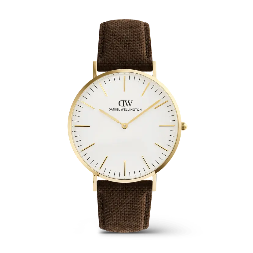 Daniel Wellington Gold 40mm Watch Classic Brown Canvas | DW
