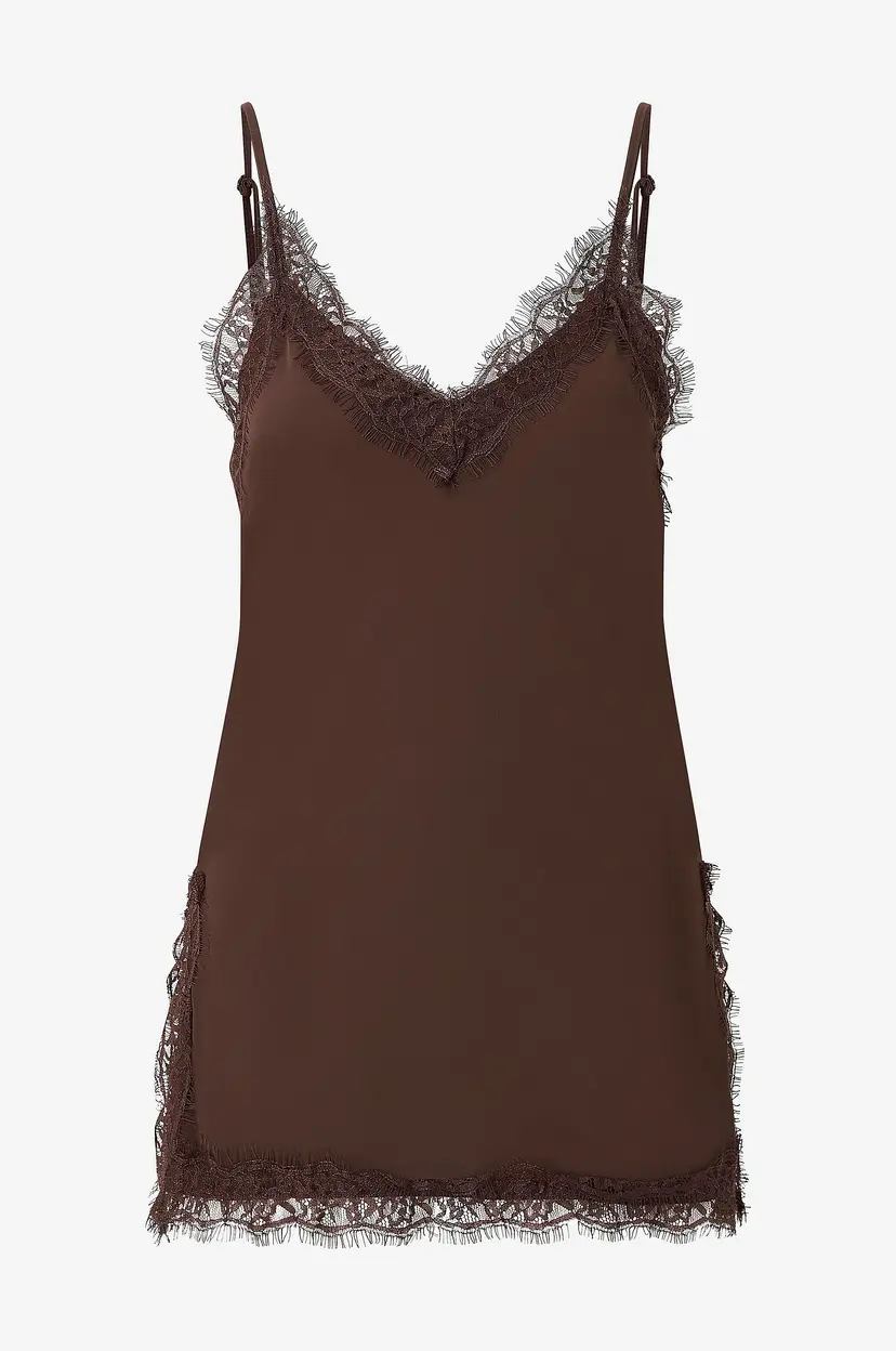 Gina Tricot Topp Lace Detail Singlet - Brun