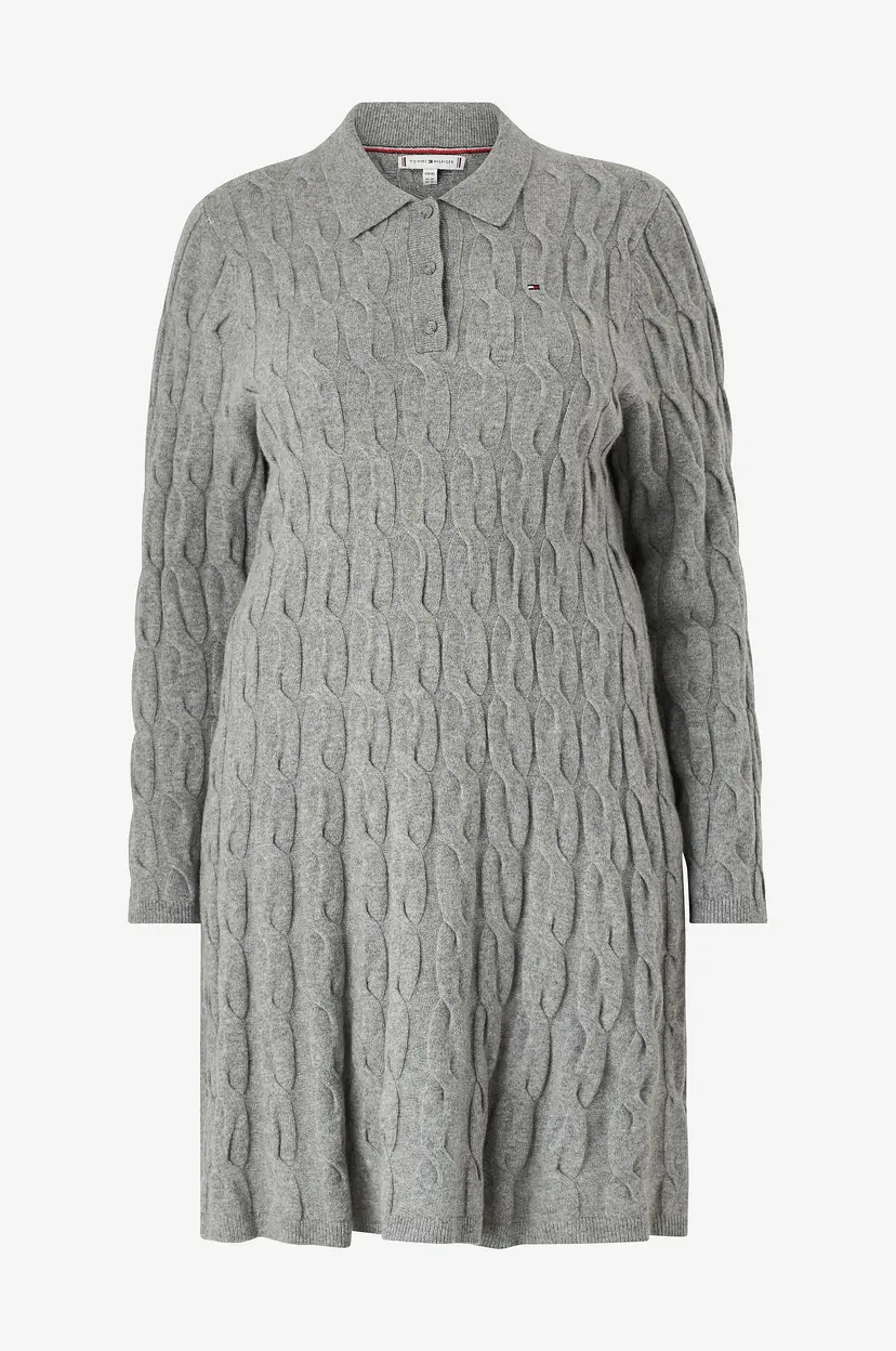 Tommy Hilfiger Curve Kjole Crv Soft Wool Cable Polo Swt Drs - Grå
