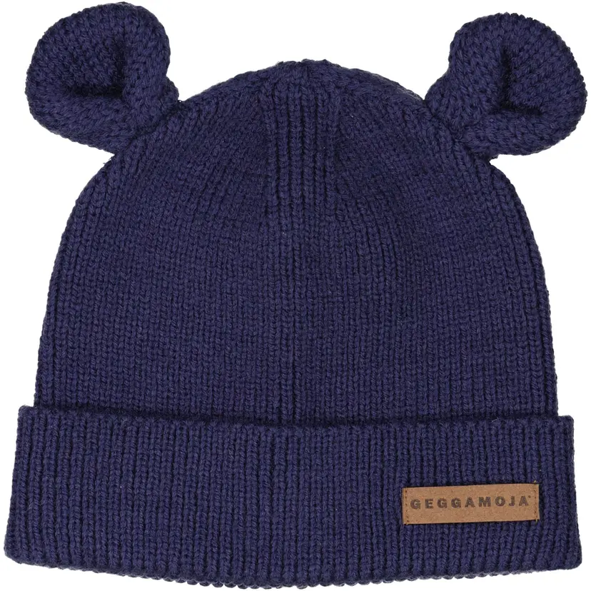 Geggamoja Stickad mössa Öron Navy - 2-6 år