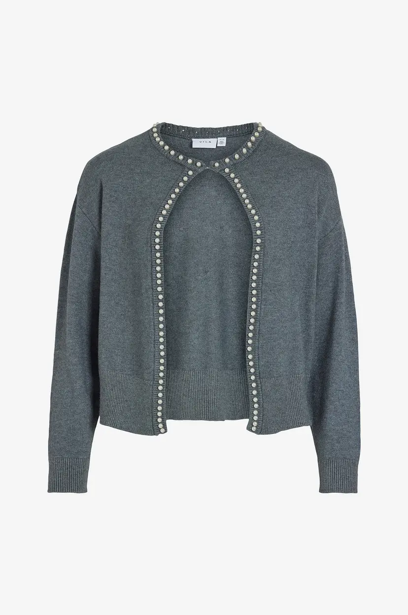 Vila Kardigan viZafina L/S O-neck Pearl Knit - Grå