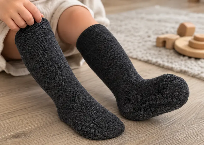 Go Baby Go Antiskli krabbesokker i bambus Dark Grey Melange