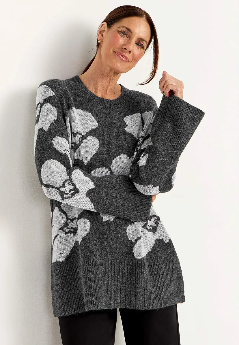 Cellbes of Sweden Blomstret, jacquardstrikket genser