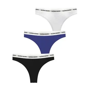 Björn Borg Björn Borg Truser 3P Logo Thong Svart/Blå bomull Dame