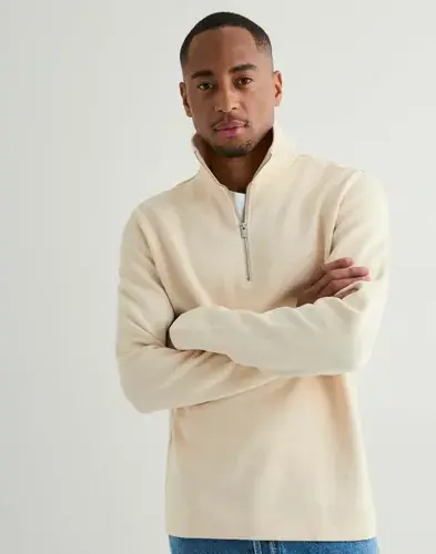 Selected Men Selected Men Slhkev Ls Zip Sweat Half zip Beige