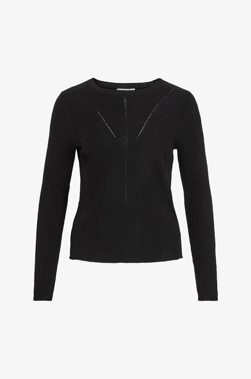 Vila Topp viOlina O-neck L/S Rib Knit Top - Svart