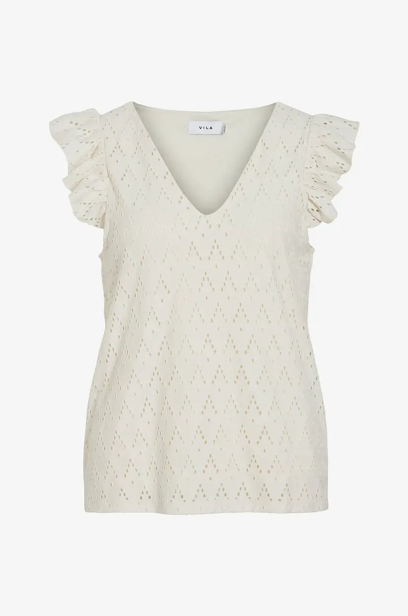 Vila Bluse viAmalina V-neck C/s Top/pb - Beige