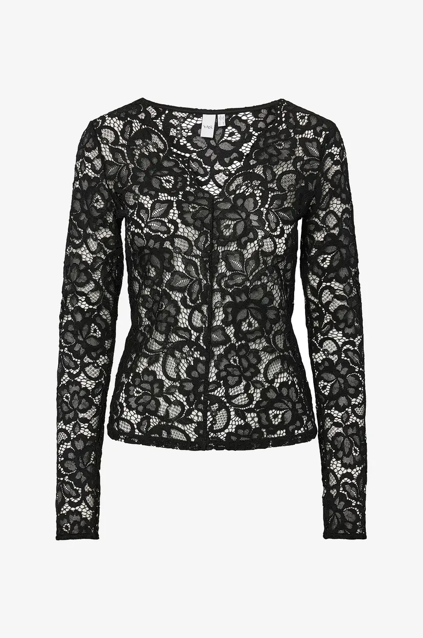 Y.A.S Blondebluse Yaslacey Ls V-Neck Lace Top S. - Svart