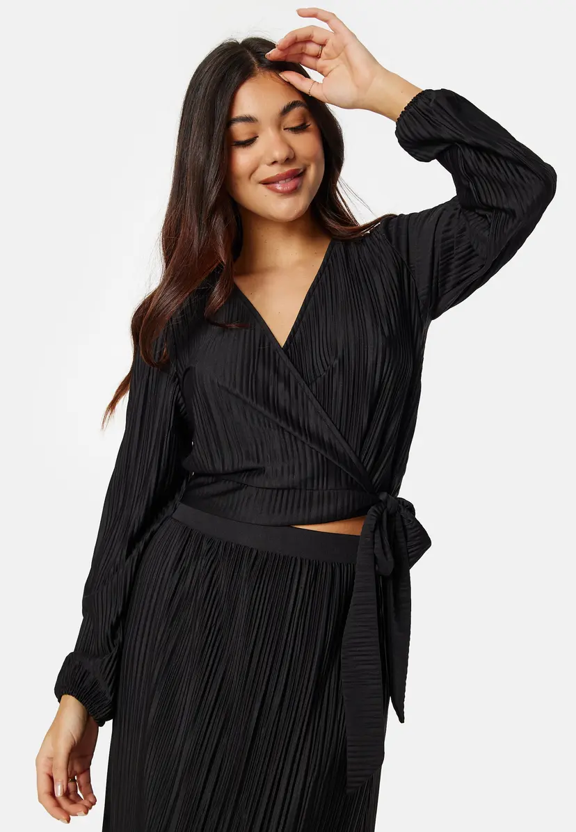 Bubbleroom Pleated Long Sleeve Wrap Top