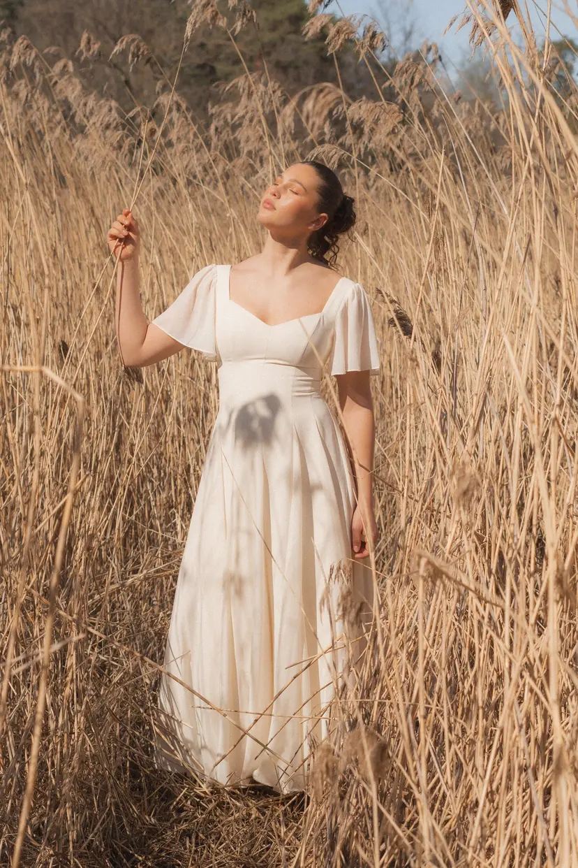 MurlongCres. Alette Maxi Dress Flutter Sleeves – Ivory Bridal & Wedding Dress, XXS