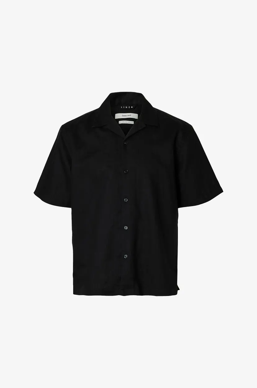 Selected Men Linskjorte Slhrlxclay Linenblend SS Shirt Res - Svart