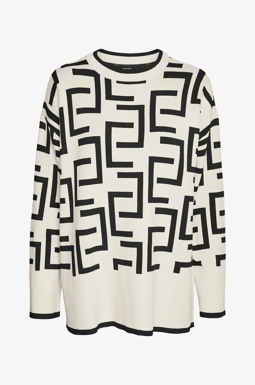Vero Moda Genser vmSaba Art LS O-neck Long Pullover - Beige
