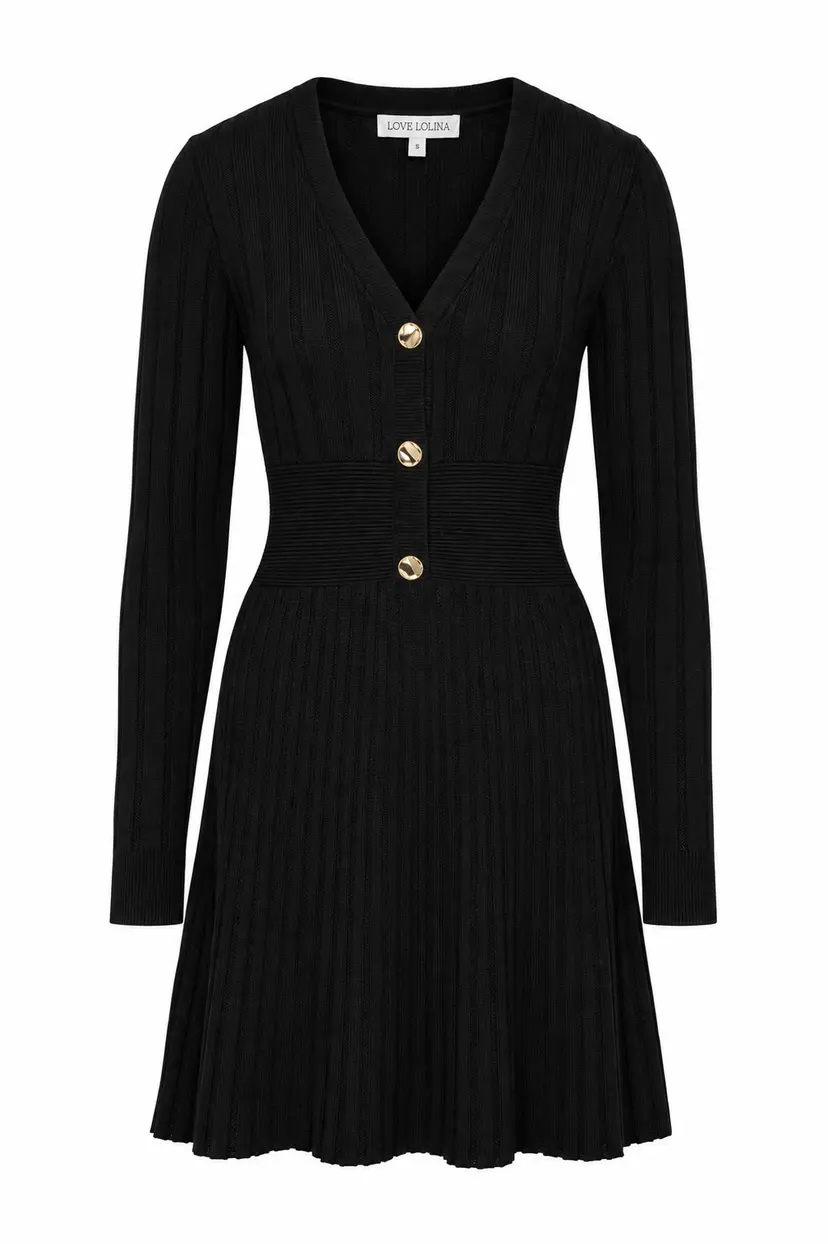 Love Lolina Connie Knitted Mini Dress Black - XS