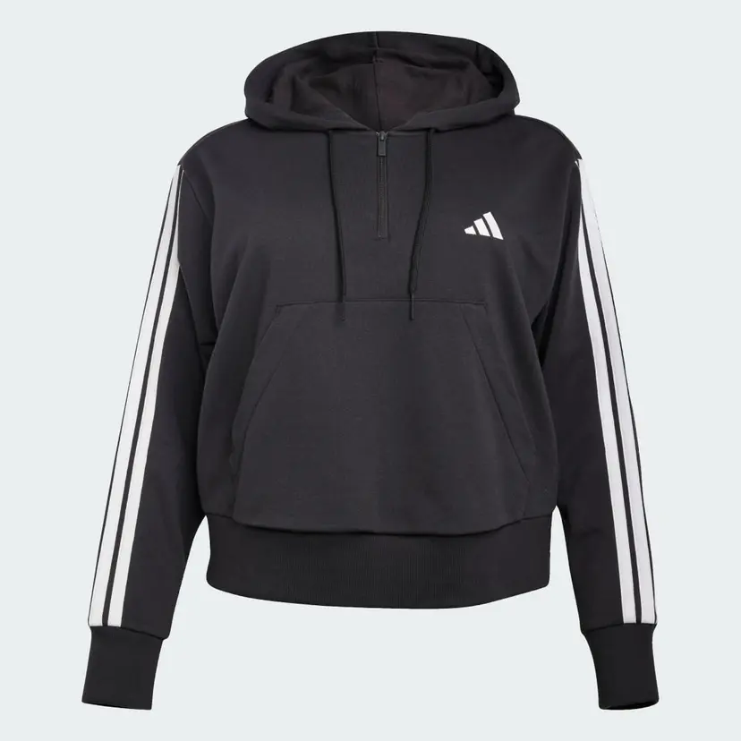 Adidas Essentials 3-Stripes French Terry Quarter-Zip Hoodie (Plus Size)