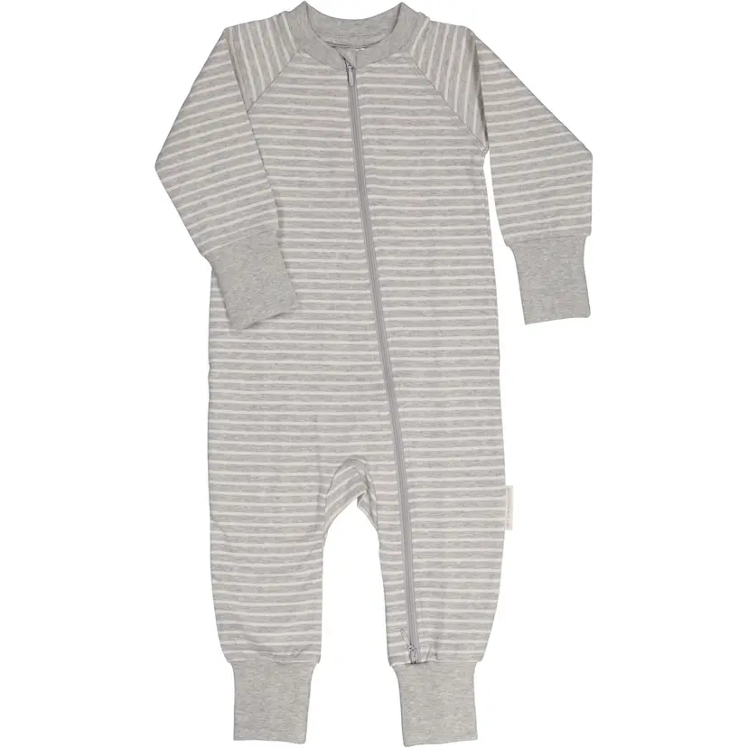 Geggamoja Tvåvägs-zip Pyjamas Bambu Classic Grå/Vit - 98/104