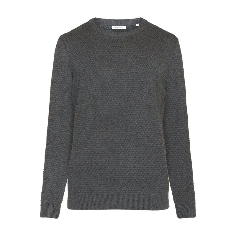 KnowledgeCotton Apparel KnowledgeCotton Apparel Vagn Regular Bubble Knit Crew Neck Dark Grey Melange