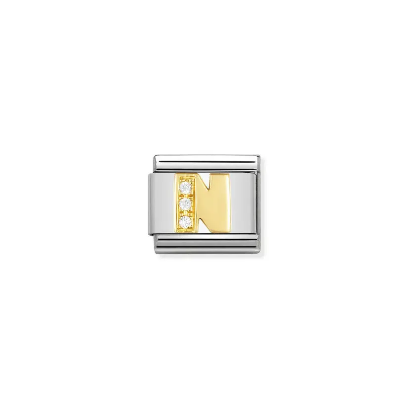 Nomination Cubic Zirconia Letter N Gold