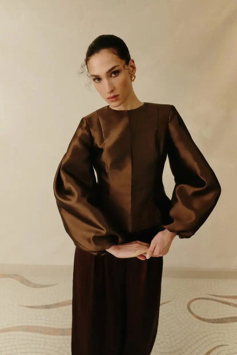 Malina Vendela Balloon Sleeve Blouse Dark Brown - XS