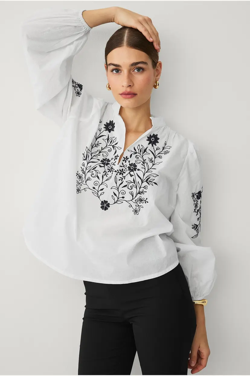 Ellos Collection Bluse med ballongermer - Hvit