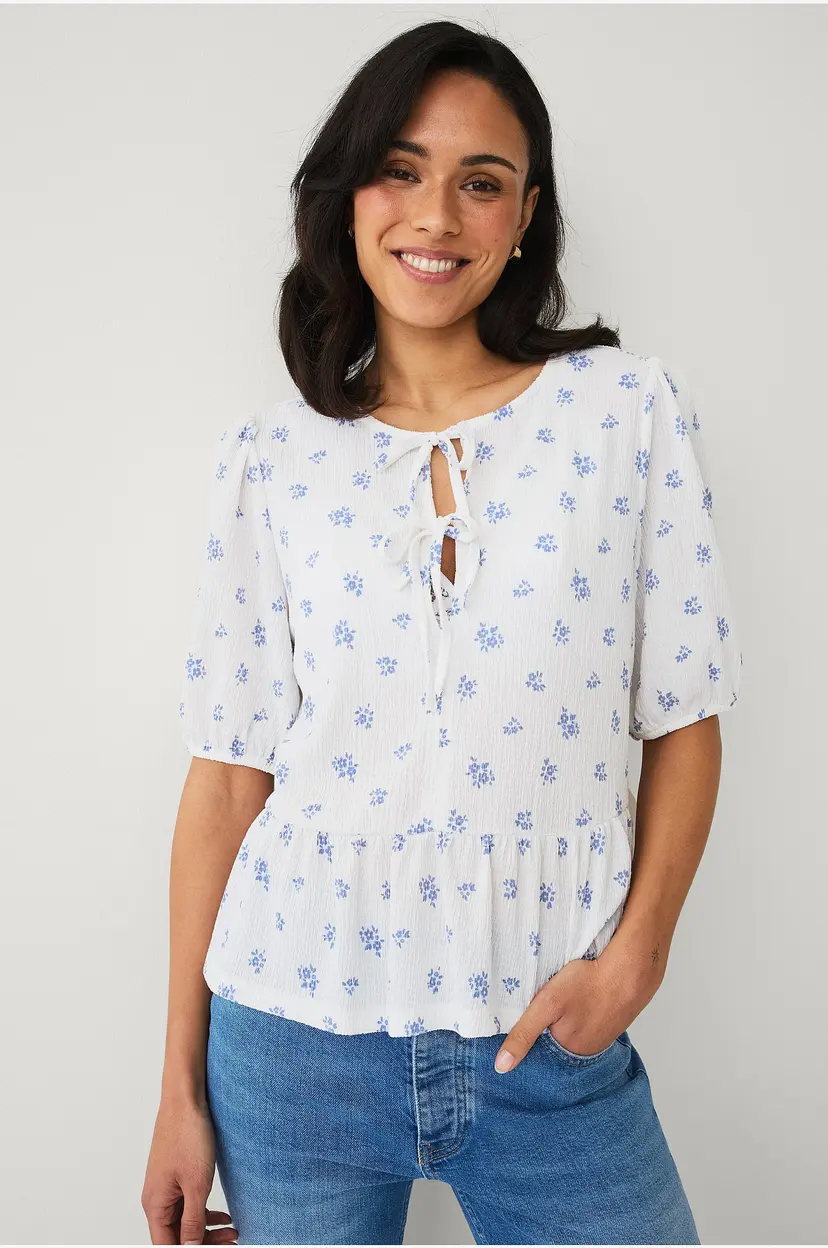 Ellos Collection Jerseybluse med knytebånd - Hvit