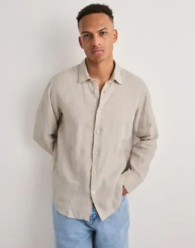 Selected Men Selected Men Slhregkylian-Linen Shirt Ls Classic Linskjorter Beige