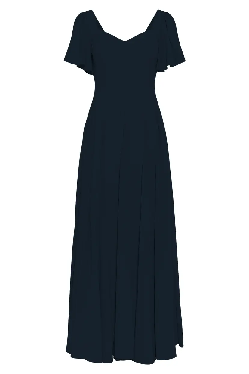 MurlongCres. Alette Maxi Dress Flutter Sleeves – Navy Bridesmaid & Wedding Guest Dress, XXS
