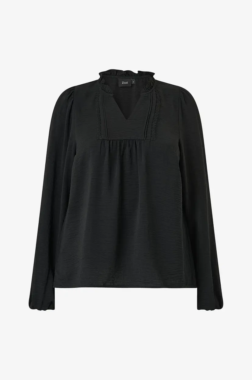 Zizzi Bluse Cawhitney, L/S, Blouse - Svart