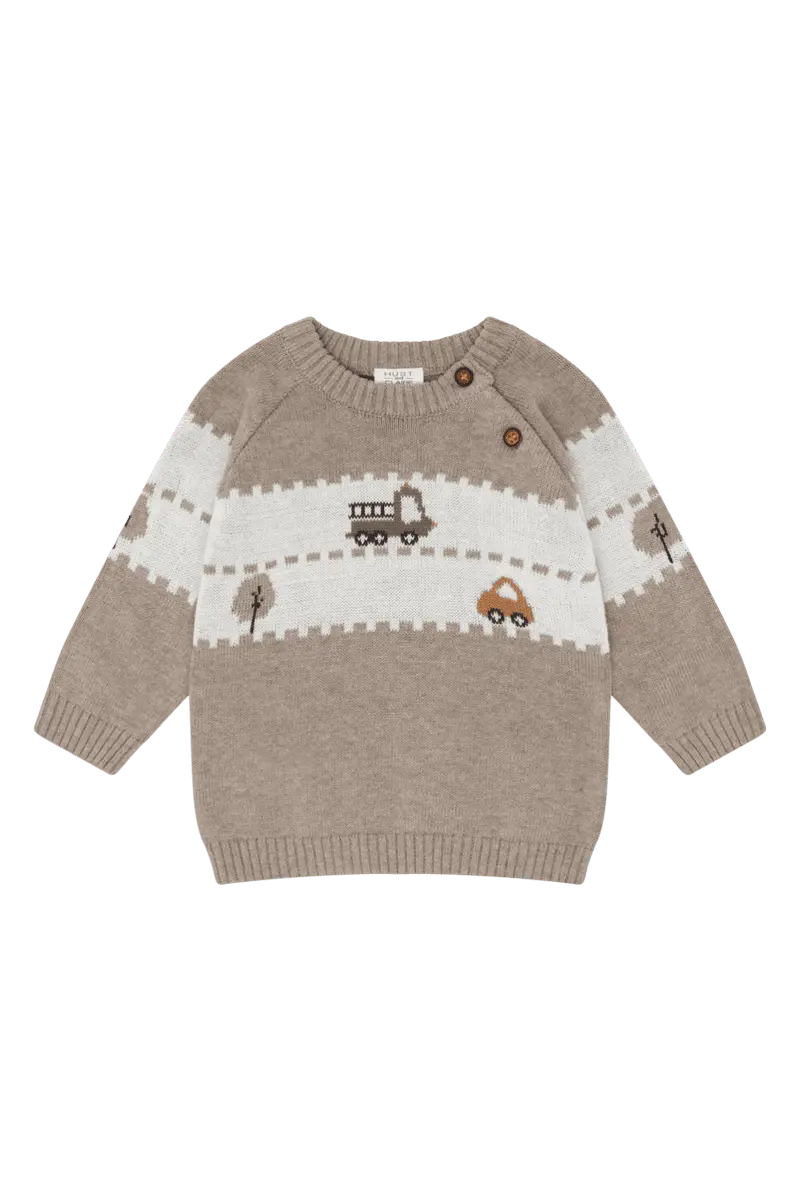 Hust and Claire Hust And Claire Pilou Genser Med On The Road-Print Sand Melange (86 / 1,5 år)
