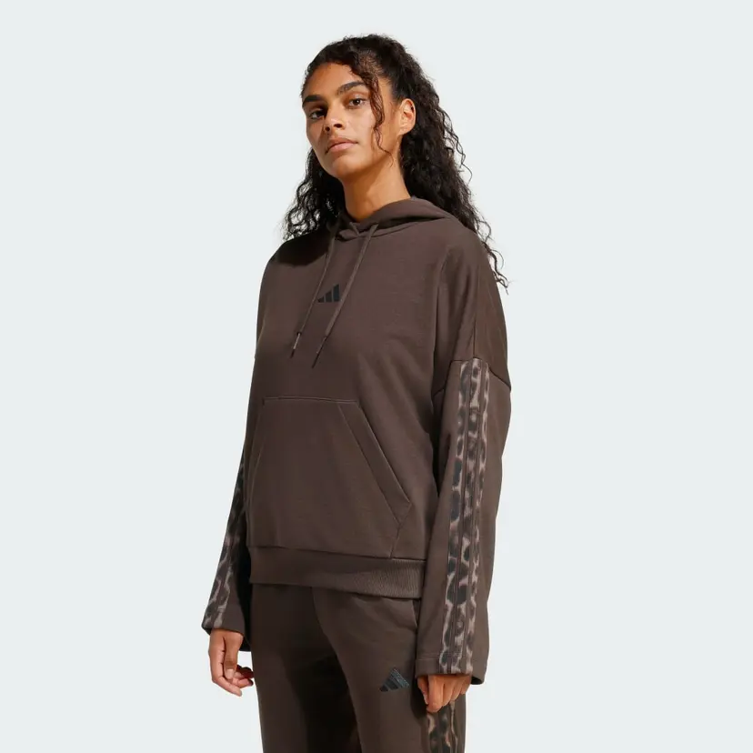 Adidas Seasonal Essentials Leopard Print French Terry Hoodie with 3-Stripes
