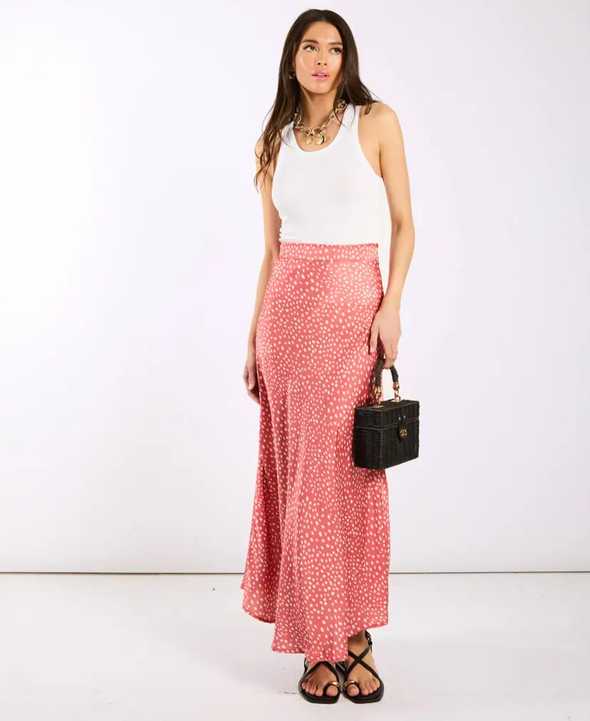 Needs No Label Pink Animal Satin Midi Skirt