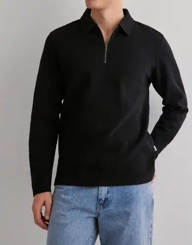 Selected Men Selected Men Slhmarc Rib Ls Polo Langermet poloskjorte Svart