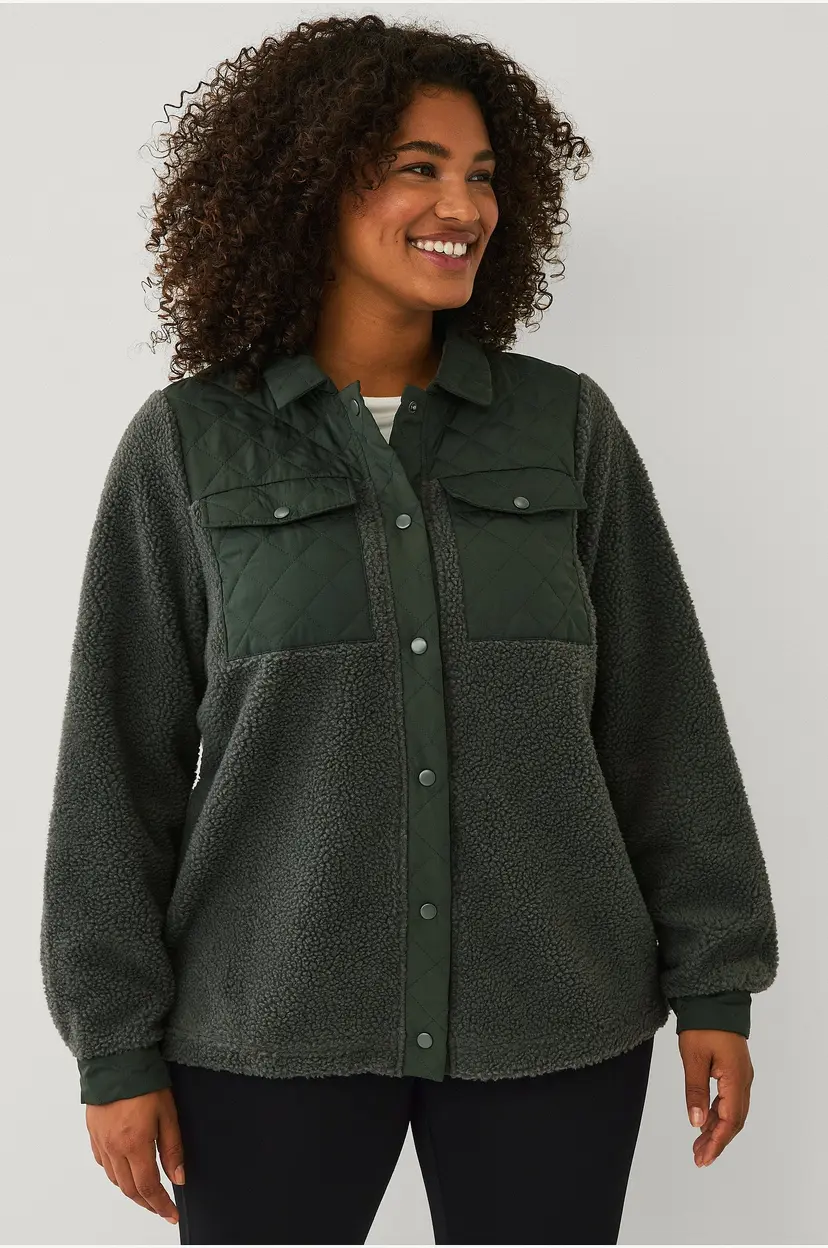 Zizzi Jakke Aophelia fleece - Grønn