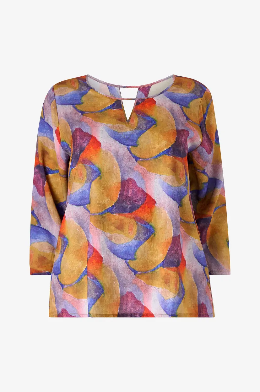NO. 1 BY OX Bluse Loose w V-front And 3/4 Sleeves - Flerfarget