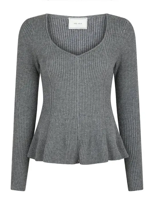 Neo Noir Neo Noir - Sorene Knit Blouse - Dark Grey Melange