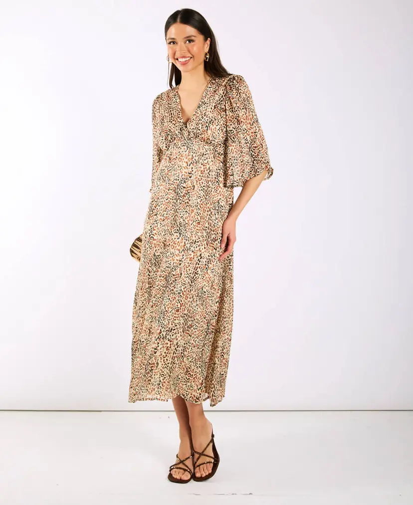 Needs No Label Leopard Printed Shimmer Midi Dress