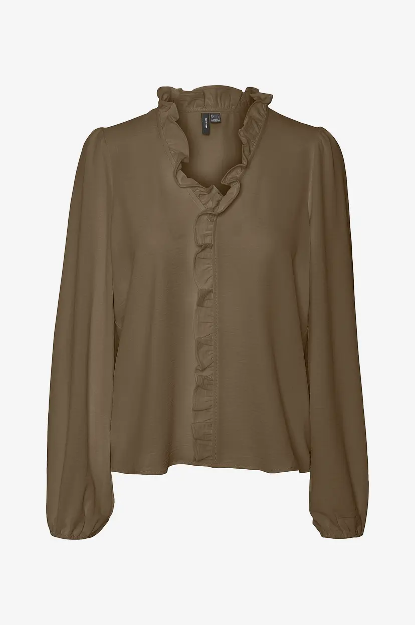 Vero Moda Bluse vmAlva Ems LS V-neck Top Wvn - Brun