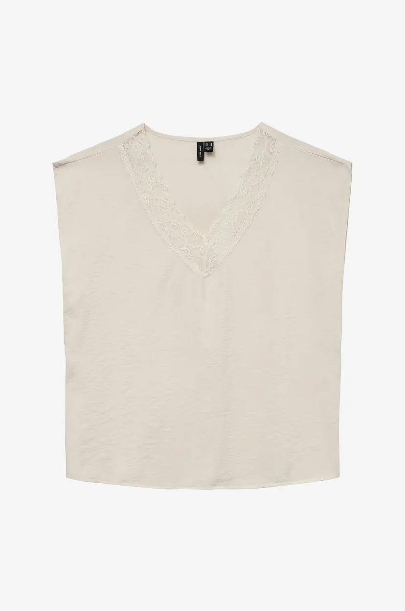 Vero Moda Topp vmSafa SL V-neck Lace Wvn GA NO - Beige