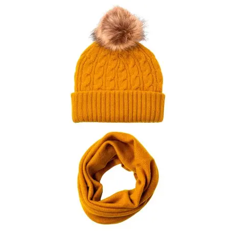 CASHMERE CULTURE Lue med dusk og halsvarmer i kasjmir – damesett, karri