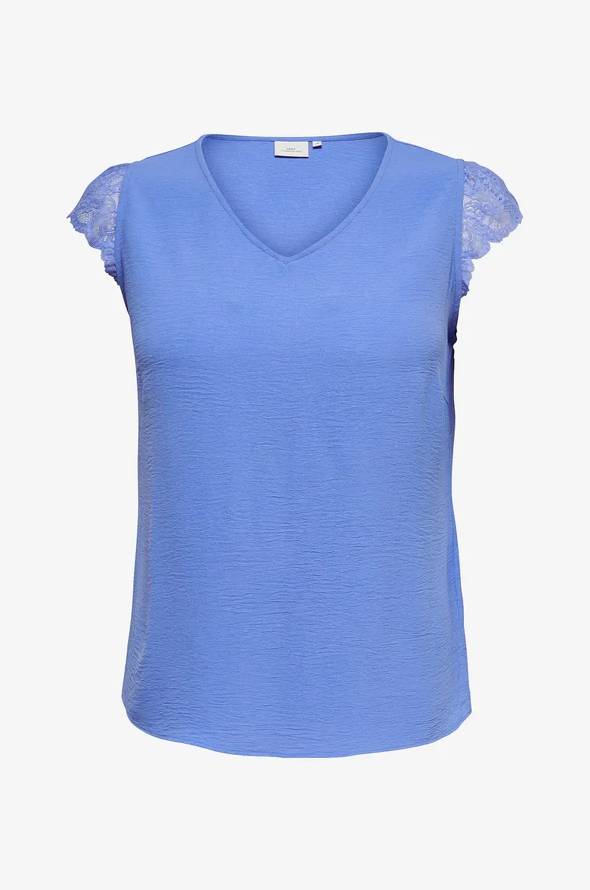 Only Carmakoma Bluse carMetta S/L Lace O-neck Top Wvn - Blå