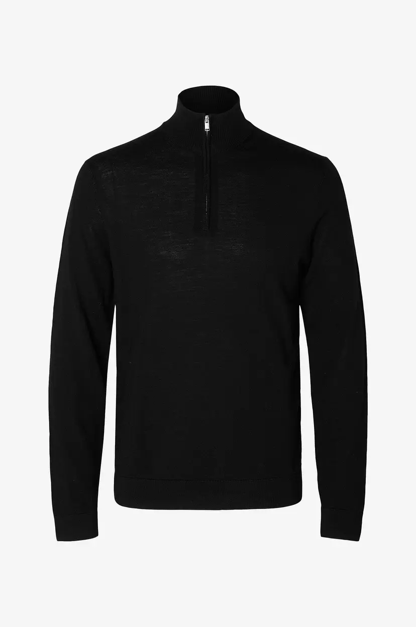 Selected Men Genser slhTray LS Knit Merino Half Zip - Svart