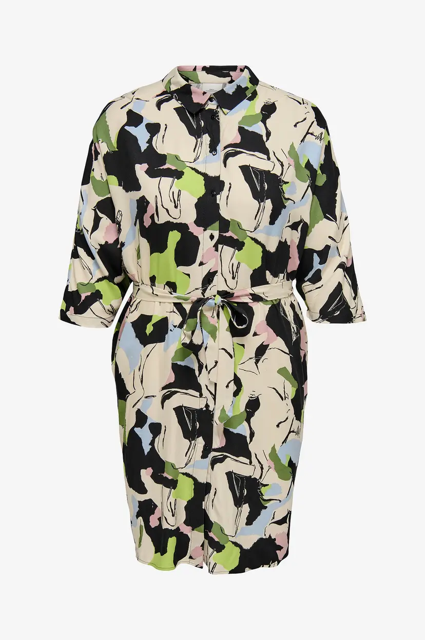 Only Carmakoma Skjortekjole carIsidora Life 3/4 Knee Shirt Dress - Flerfarget