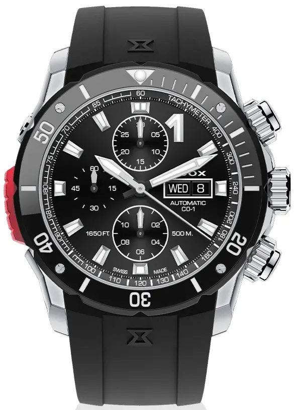 Edox Edox Herreklokke 01128-3NRCA-NN CO-1 Chronograph Sort/Gummi Ø45 mm