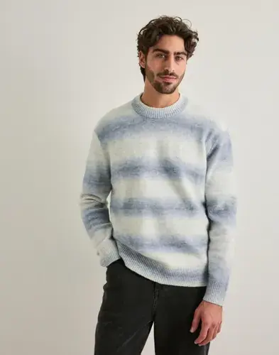 Selected Men Selected Men Slhmivo Ls Relaxed Space Dyed Crew Strikkegensere Blå